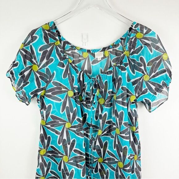 Milly Cabana Turquoise/Black Sheer Cotton Beach Cover-up Dress Tassel  Medium - Picture 3 of 11